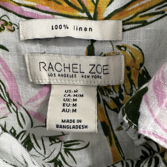 Rachel Zoe Medium 100% Linen Top Jungle Camp Shirt Button Up Tropical Resort - Picture 2 of 7